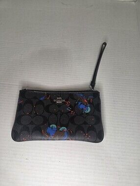 COACH F23610 SILVER/BLACK-SMOKE LARGE WRISTLET WITH BIRD PRINT